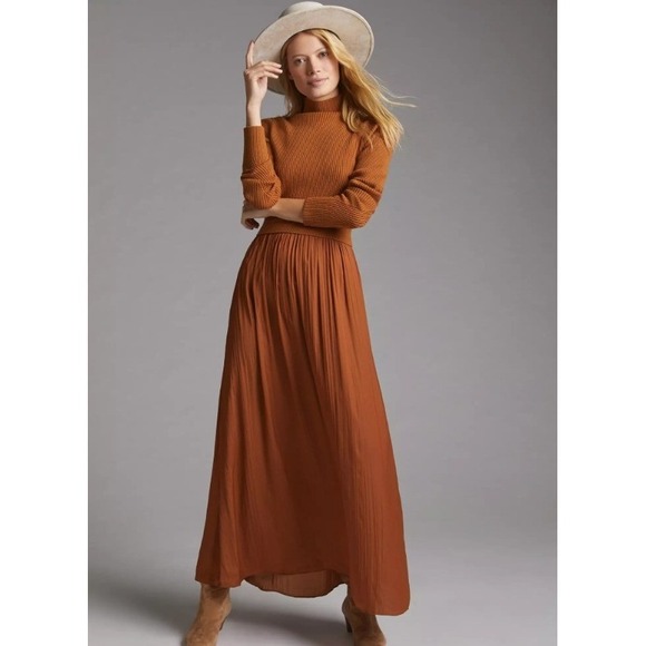 Anthropologie Dresses & Skirts - Anthropologie Burnt Orange Layered Mock Neck Sweater Maxi Dress